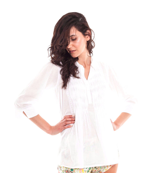 Hand Embroidered Pleated Shirt