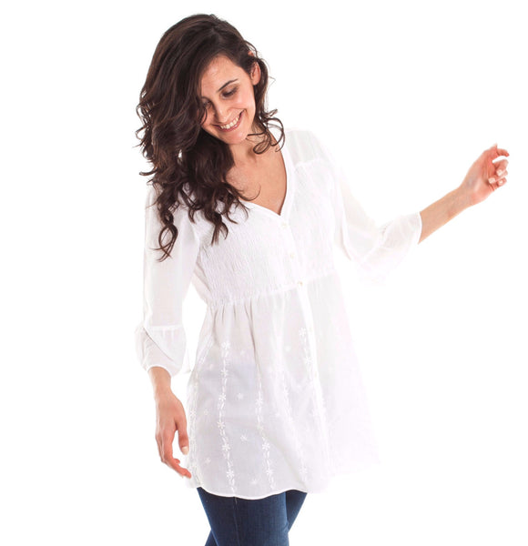 Hand Embroidered Shell Button Isabella Shirt